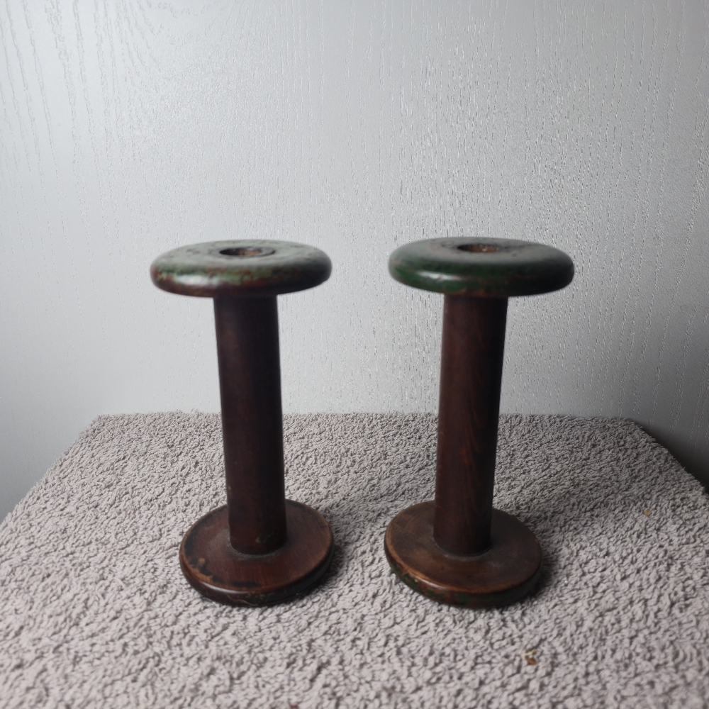 Vintage Wooden 7 Inch Spools with Green Accents